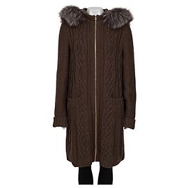 Abrigo de cárdigan con capucha de cachemira Loro Piana con borde de piel de zorro sintética 4XL de segunda mano