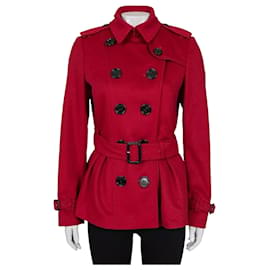 Burberry roter Woll-Kaschmir-Mantel mit Gürtel UK10 gebraucht