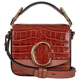 Chloé Chloe C Mini Umhängetasche aus braunem Leder, gebraucht