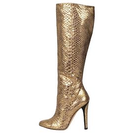 Jimmy Choo Gold Schlangenlederdruck Lammfell Stiefel Gr. 35,5 gebraucht