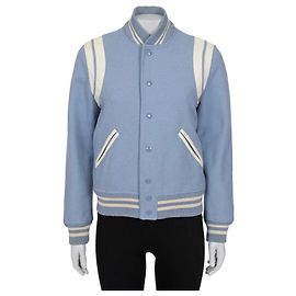 Saint Laurent Hellblaue Woll-Bomberjacke FR40 / L Gebraucht