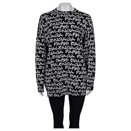 Schwarzer Oversize-Pullover mit Balenciaga-Logo-Druck Größe S gebraucht