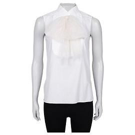 Blusa Vintage Blanca con Lazo Chanel - Talla FR36/S De Segunda Mano