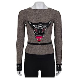 Brauner Cashmere-Wollpullover mit Kristallverzierungen von Sonia Rykiel Größe 36 gebraucht