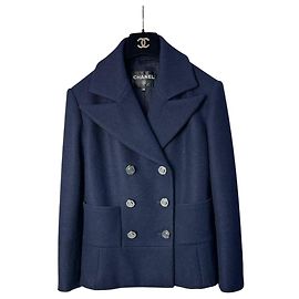 Chanel Navy Blue Wool Double-Breasted Peacoat  Sz.38