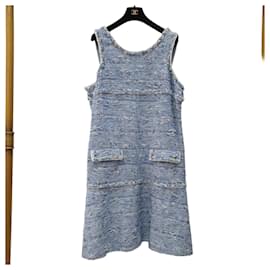 Vestido de tweed con flecos Chanel Fantasy Primavera 2015 15P Talla 50 Usado