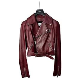 Giacca in pelle bordeaux Christian Dior taglia 38 usata