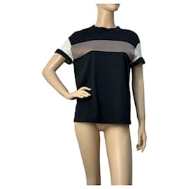 Brunello Cucinelli Schwarzes Satin Streifen Kurzarm-T-Shirt Größe S Gebraucht