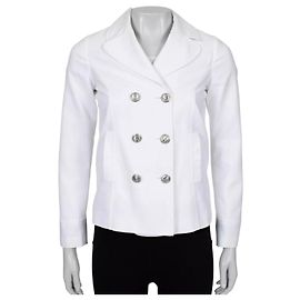 Chaqueta ajustada de algodón blanco Gucci, botones plateados, UK 12 L, de segunda mano