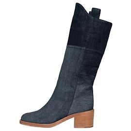 Chanel Denim Logo Stiefel - Schicke blaue Ankle Boots Größe 37,5 gebraucht