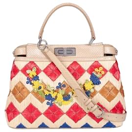 Borsa Peekaboo X-Tote media in rafia Fendi chic usata