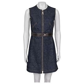 Louis Vuitton Denim-Kleid mit schickem Lederbesatz Größe XS gebraucht