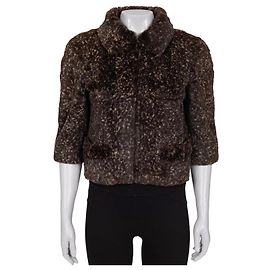 Chic Chanel Brown Rabbit Fur Cropped Jacket - Size 36/S pre-owned