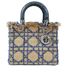 Borsa a Mano Dior Lady Dior Media in Tweed con Stampa Coccodrillo in Pelle di Agnello Usata