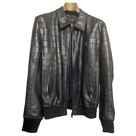 Dolce & Gabbana Giacca bomber in agnello con stampa coccodrillo blu navy Dolce and Gabbana Taglia 48-50 Usato