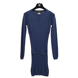 Chanel Navy Long Sleeve Knit Dress  Sz.36 Pre-Owned