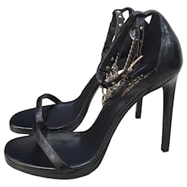Sandali con tacco in pelle nera Saint Laurent Taglia 38,5 Usato