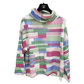 Chanel Mehrfarbiges, abstrakt bedrucktes Strick-Turtleneck-Oberteil Gr. 40 Gebraucht