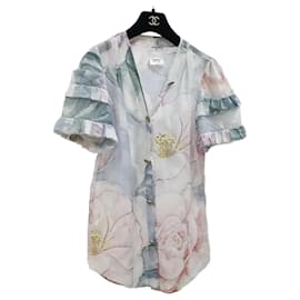 Blusa de algodón con volantes y estampado floral multicolor Chanel Talla 40 Segunda Mano