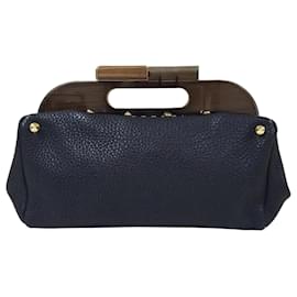 Fendi Black Leather Walnut Wood Handle Clutch Bag Pre-Owned