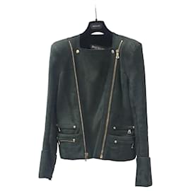 Giacca biker in shearling verde da donna Balmain Taglia 38 Usata