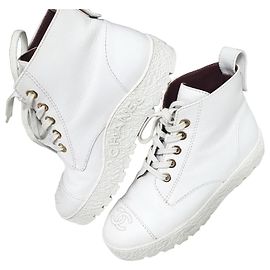 Chanel Weiße Leder Schnürstiefeletten Größe 37 Gebraucht