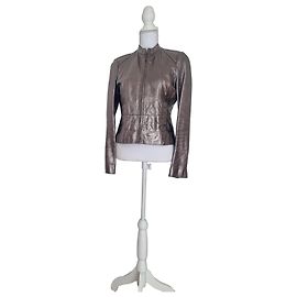 Hugo Boss Chaqueta de Cuero Metálico Plateado
