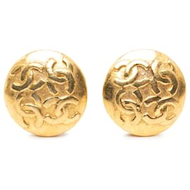 Orecchini rotondi a clip in oro placcato CC dorato di Chanel
