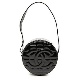 Borsa a spalla rotonda in vernice nera CC Choco Bar di Chanel