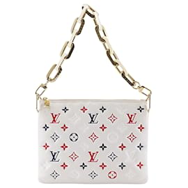 Coussin PM em couro de cordeiro acolchoado branco tricolor Monogram em relevo Louis Vuitton