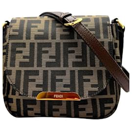 Borsa a spalla in tela e pelle marrone Zucca di Fendi