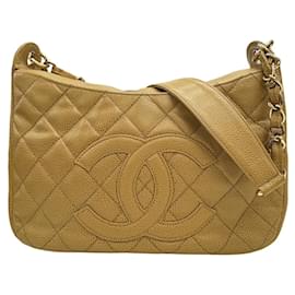 Borsa a spalla in pelle di vitello grana beige Chanel