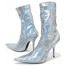 NOVAS BOTAS BALENCIAGA KNIFE COM LANTEJOULAS PRATEADAS