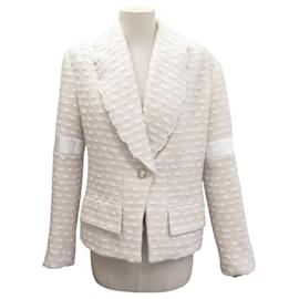 GIACCA CHANEL BOTTONI LOGO CC P65277V60987 M 40 IN TWEED DI LANA CREMA