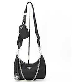 Borsa a Spalla in Nylon e Pelle Tessuto di Prada