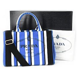 Borsa a mano Prada Canapa Nero Blu Bianco in Tela