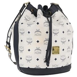 Borsa a Spalla MCM Vicetos Logogram in Pelle PVC Bianco e Oro Auth 173499