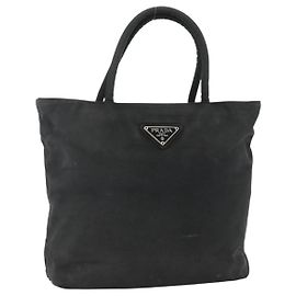 PRADA Borsa a mano in nylon nero argento Auth bs34325