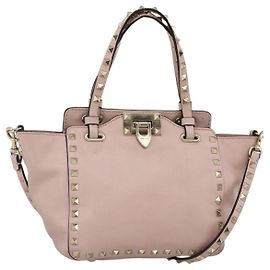 Borsa a mano in pelle Valentino Rock Studs 2 in 1 Rosa Oro Auth BA11911A