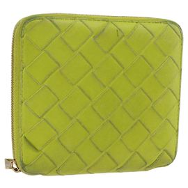 PORTefeuille Bifold en Cuir Intrecciato Bottega Veneta Jaune Or Auth bs34204
