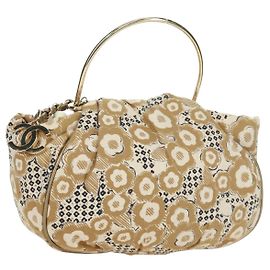 CHANEL Borsa a Mano Camelia Tela Beige Oro CC Auth BAZ669V