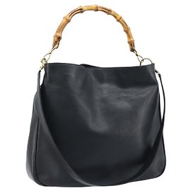 Borsa a Spalla in Pelle Gucci Bamboo 2way Nera Oro 001 1781 1577 Auth 174579