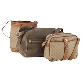 Céline Bolso Clutch de Lona Macadam CELINE de Cuero PVC 3 Piezas Marrón Beige Auth fm5236