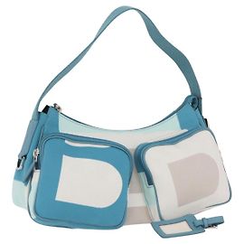 BALLY Bolso de Hombro de Lona Azul Bebé Plata Auth am11137A