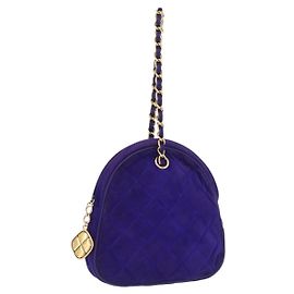 CHANEL Borsa a Mano Matelassé con Catena in Camoscio Viola Oro CC Auth YKZ821A