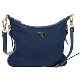 Borsa a Spalla PRADA in Nylon e Pelle Blu Oro Auth ARZ849A