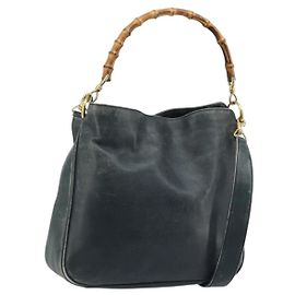Borsa a Spalla in Pelle Gucci Bamboo 2way Nera Oro 001 3444 1038 Auth 174578