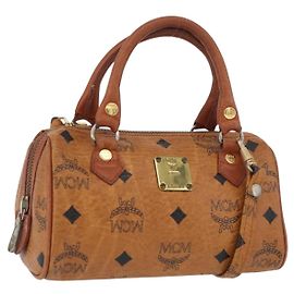 Borsa Boston Mini Logogram Vicetos MCM in pelle PVC 2 in 1 marrone oro Auth BAZ463