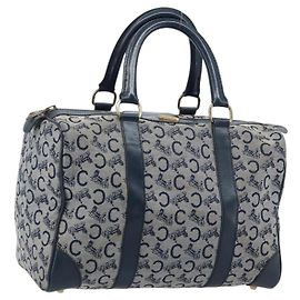 Céline Borsa a mano Celine C Sulky in tela blu navy e oro Auth 174475