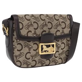 Céline Bolsa de Ombro Celine C Sulky em Lona Bege Dourada Auth 174468
